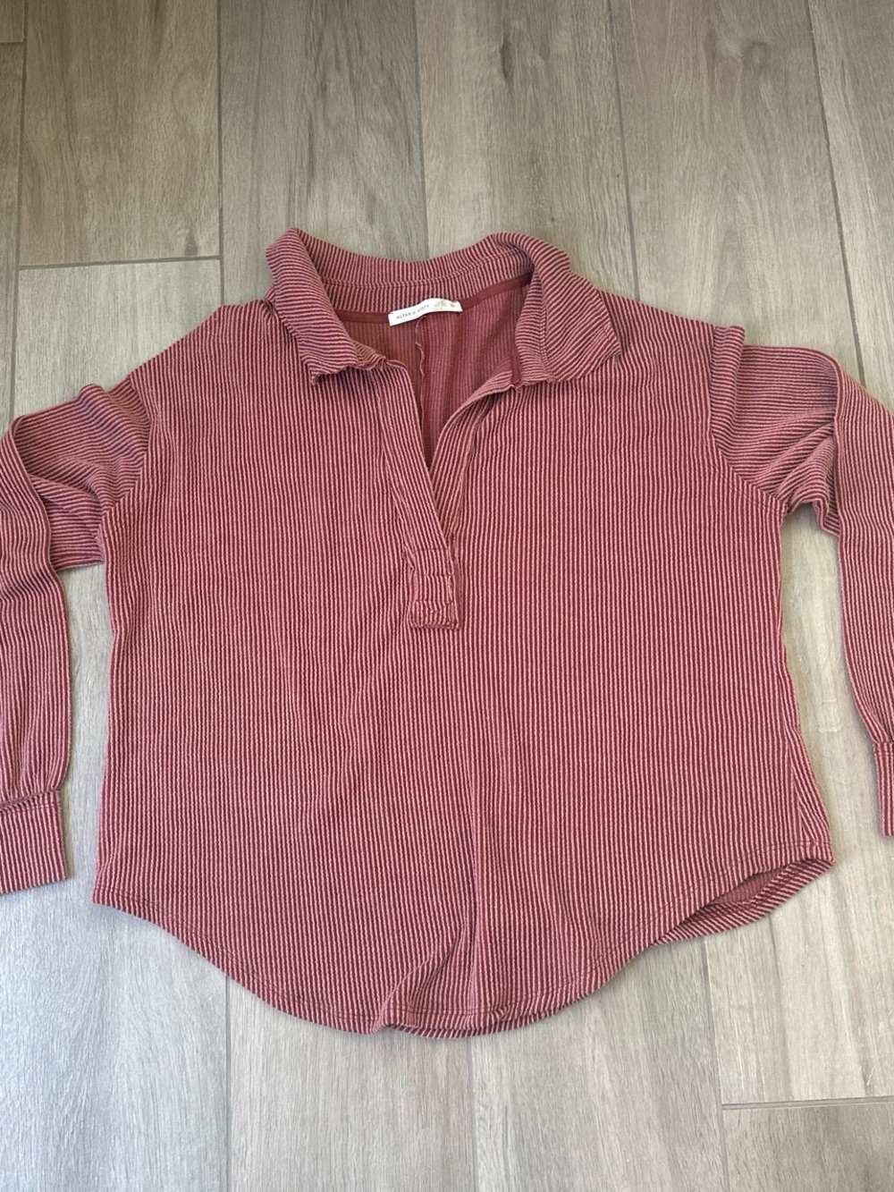 Altar'd State Mauve Ribbed Long-Sleeve Polo Top